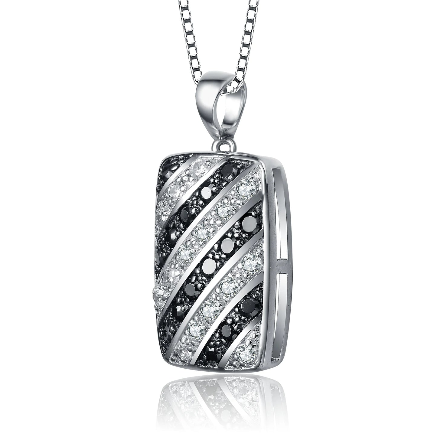 TD Collette Z Sterling Silver with Rhodium Clear Black Cubic Zirconia Stripe Rectangular Pendant Necklace Fashion Accessory