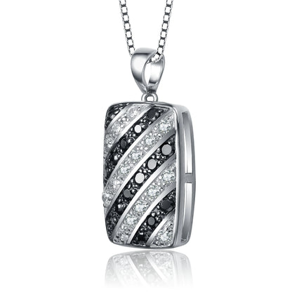 TD Collette Z Sterling Silver with Rhodium Clear Black Cubic Zirconia Stripe Rectangular Pendant Necklace Fashion Accessory
