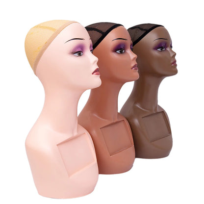 Fast Delivery PVC Professional Long Neck Female Realistic Mannequin Head and Makeup for Wig Display