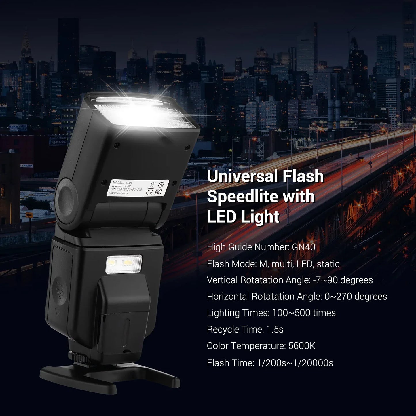Andoer Universal Flash Speedlite GN40 Adjustable LED Fill Light On-camera Flash for Canon Nikon Olympus Pentax DSLR Cameras
