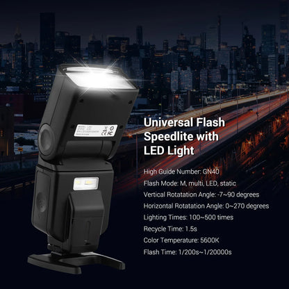 Andoer Universal Flash Speedlite GN40 Adjustable LED Fill Light On-camera Flash for Canon Nikon Olympus Pentax DSLR Cameras