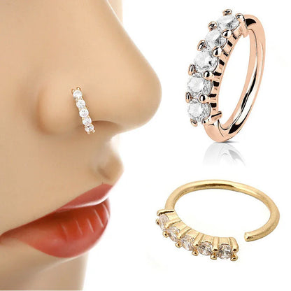 E953 Rose Gold Alloy Nose Ring with Cubic Zirconia Prong Setting Lips Shape Women Classic Daily Wear Gift Body Piercing Jewelry