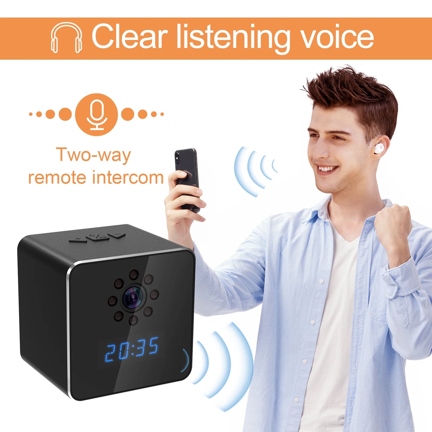 1080P WIFI Camera Wireless Speaker Clock Camera with Night Vision Motion Detection Remote Viewing for Home Security Camera