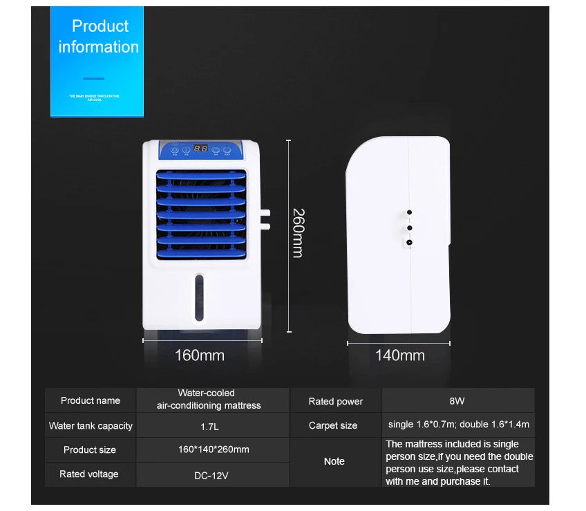 Water Circulation Bed Ice Sleeping Pad Water-cooled Refrigeration Mattress Cooling Fan Conditioner Air Conditioning Cooler EU US