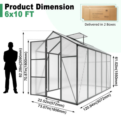 [US Stock] 6x10FT Polycarbonate Walk-in Outdoor Greenhouse With Sturdy Aluminum Frame Fast Delivery From US MOQ 1 Unit