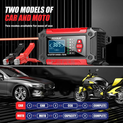 IParts Foxsur Car Battery Charger 12V 6A FTC-1206 Motorcycle Truck AGM LiFePO4 Lead Acid Batteries Maintainer Digital