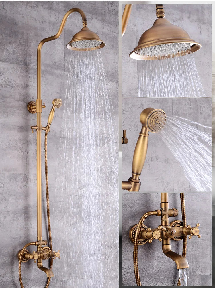 Modern European-Style Brass Bathroom Shower Suite Dual Handle Wall-Mounted Shower Faucet Slide Bar Ceramic Valve Core Rain Spray