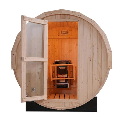 Premium White Pine Outdoor Barrel Sauna Durable Asphalt Shingle Covered Sauna Cabin for Outdoor Relaxation