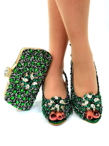 Ladies Italian Shoes and Bag Set Decorated with Rhinestone Matching Shoes and Bag Set In Heels Women Comfy Platform Sandal Shoes