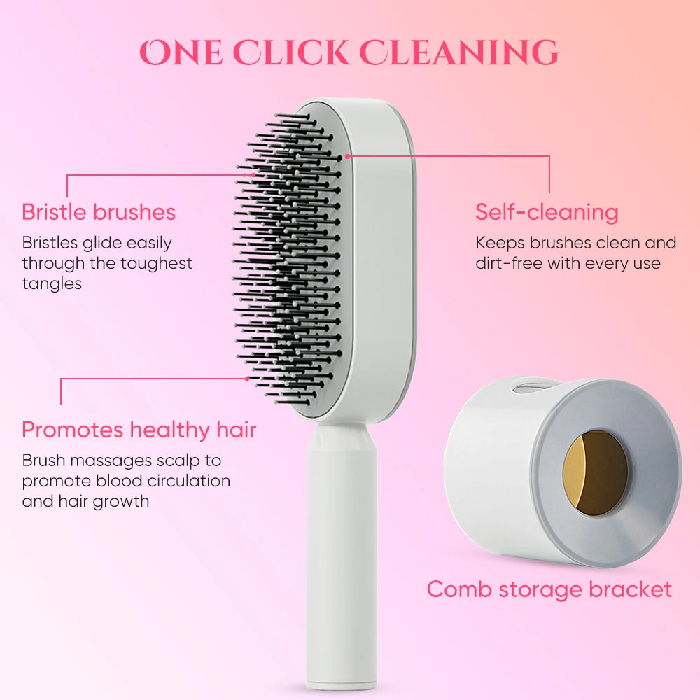 3D Air Cushion Massager Brush Self-Cleaning Ionic Hair Straightener Comb for Women Made of Durable Nylon