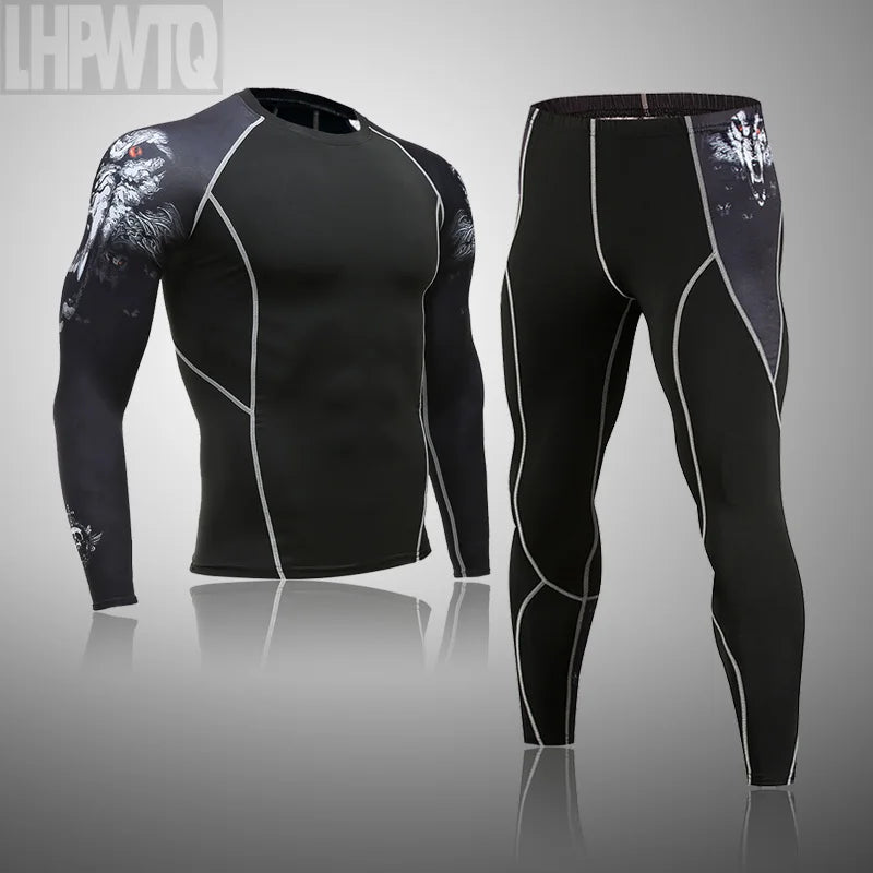 Men's Thermal Underwear Set MMA Tactics Leggings Solid Color Costume Compress Fitness Long Johns Men Winter Brands  Men