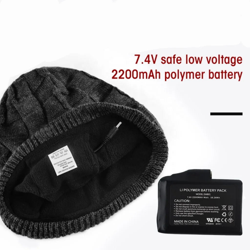7.4V 2200mAh Rechargeable Battery Heated Hat Winter Warm Heating Hat Cold Weather Thermal Beanies Heated Hat for Men Women