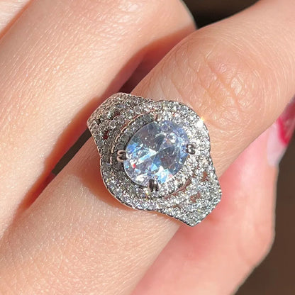 F1405 Women's Engagement Ring Emerald Cut Cubic Zirconia Pave Setting Lab Created Fashion Rings