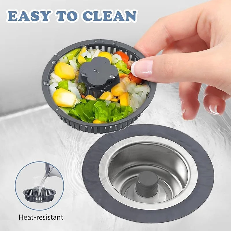 Upgraded 3 in 1 Kitchen Sink Drain Strainer & Stopper Kit, 304 Stainless Steel Pop-up Kitchen Drain with Strainer Basket