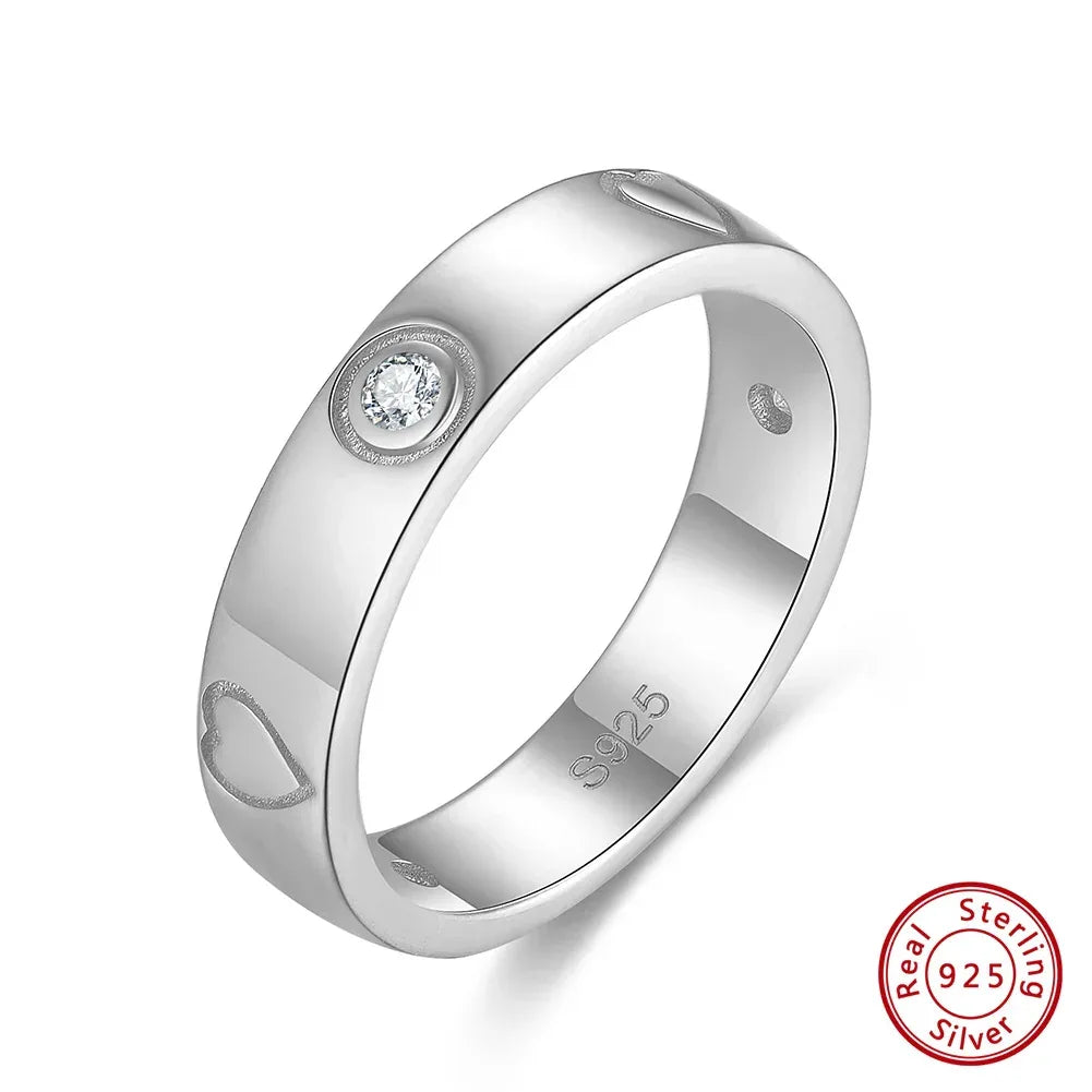 RINNTIN SR324 Heart Love Stylish Band Rings Gold Plated 925 Sterling Silver Classic for Girls Zircon Engagement Rings for Women