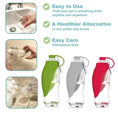 580ml Dog Water Bottle for Walking, Pet Water Dispenser Feeder Container Portable with Drinking Cup Bowl Outdoor Hiking, Travel