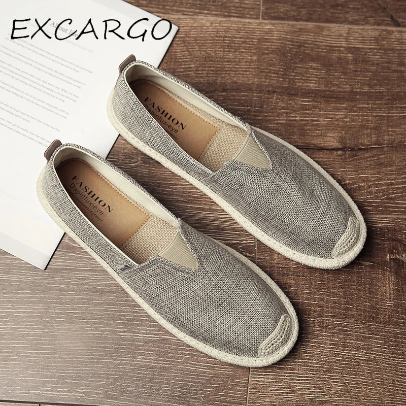 EXCARGO Linen Shoes Canvas Men Fisherman Sneakers Breathable Flat Loafers 2019 Summer  Casual Shoes For Men Slip On Shoe Men
