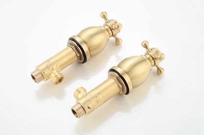 Brushed Gold Basin Water Tap Bathroom Deck Mounted 3 Holes Cross Handle Basin Faucet