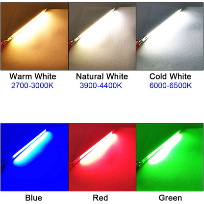 COOLEEON 200*10mm DC12V LED COB Light Strip 10cm 10W Lamp Blue Green Red Warm Cool White Color LED Bar Lights 100mm 12V COB Bulb