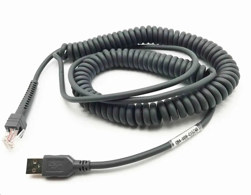 12ft 5M CBA-R03-C12PAR Coiled Retractable RJ45 RS232 Cable TPE/PVC Tinned Copper Conductor 18-Month Warranty for Symbol LS2208