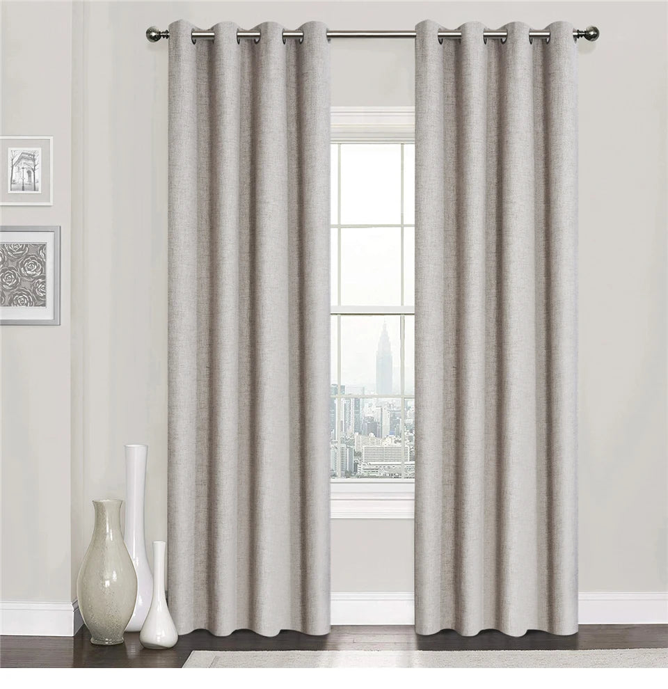 Plaid 100% Blackout Curtain For Living Room Darpe Faux Linen Curtains for Bedroom Rideaux Window Customized Cortina