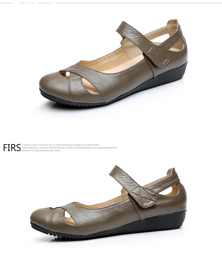 GKTINOO Spring Breathable Genuine Leather Summer Shoes Woman Flat Low Heel Shallow Soft Comfort Flats Mary Janes Women Size 43
