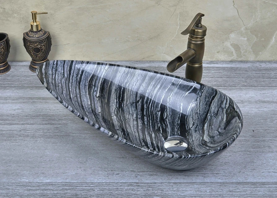 Hot Sale Modern Vessel Water-drop Shape Natural Stone Basin Bathroom Natural Stone Basin Bathroom Eco-Friendly Marble Sink