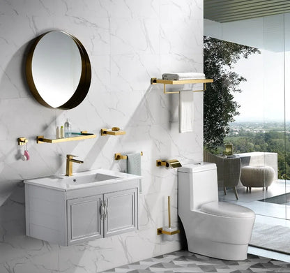 Brushed Gold Basin Water Tap Bathroom Deck Mounted 3 Holes Cross Handle Basin Faucet