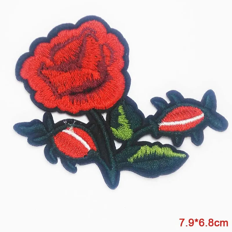 Black Flower Red Rose Embroidered Patch Iron On Patch Clothes Patch For Dress Hat Purse Clothing Woman