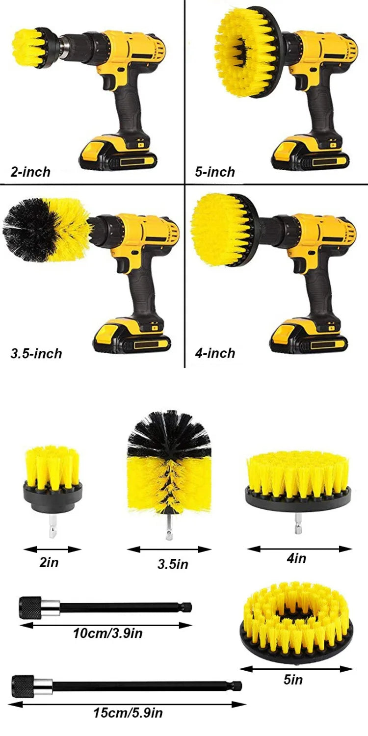 UNTIOR 3Pcs/Set Electric Scrubber Brush Drill Brush Kit Plastic Round Cleaning For Carpet Glass Car Tires Nylon Brushes