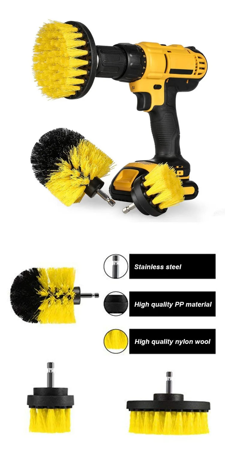 UNTIOR 3Pcs/Set Electric Scrubber Brush Drill Brush Kit Plastic Round Cleaning For Carpet Glass Car Tires Nylon Brushes