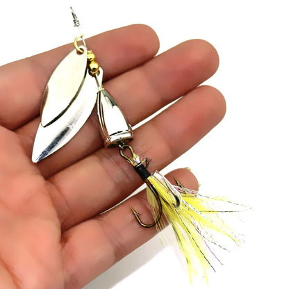 Hengjia 81mm 10.5g Double Sequin Spinner Spoon Rotating Fishing Lure for River Lake Stream