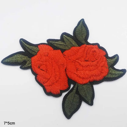 Black Flower Red Rose Embroidered Patch Iron On Patch Clothes Patch For Dress Hat Purse Clothing Woman