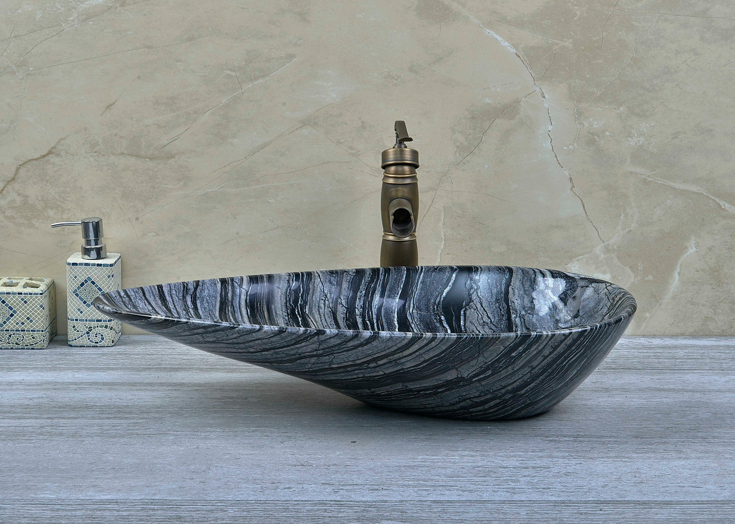 Hot Sale Modern Vessel Water-drop Shape Natural Stone Basin Bathroom Natural Stone Basin Bathroom Eco-Friendly Marble Sink