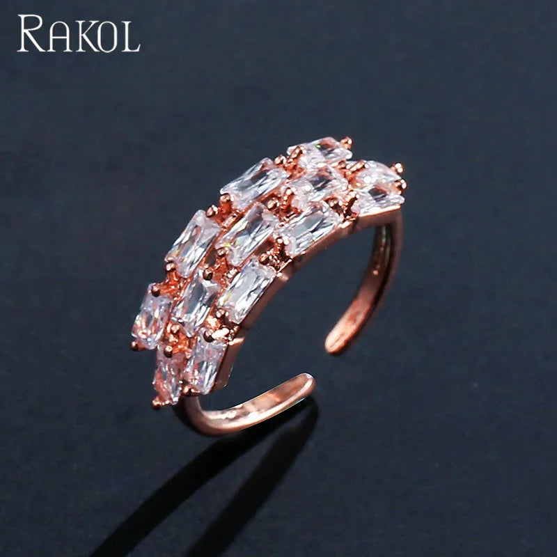 RAKOL RP250 cool style crystal cubic zirconia CZ Square wedding diamond ring for women