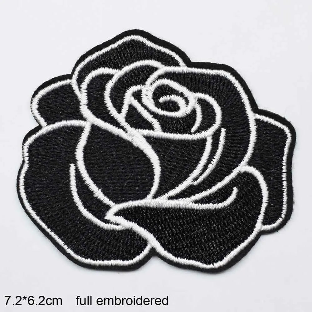 Black Flower Red Rose Embroidered Patch Iron On Patch Clothes Patch For Dress Hat Purse Clothing Woman