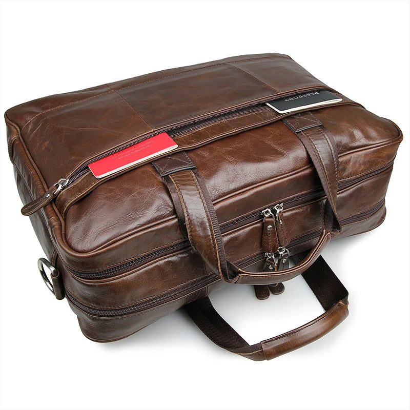New Custom Casual Men's Leather Briefcase Coffee Luxury Business Quality Leather Vintage 17 Inch Laptop Bag Men's Handbag