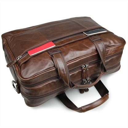 New Custom Casual Men's Leather Briefcase Coffee Luxury Business Quality Leather Vintage 17 Inch Laptop Bag Men's Handbag