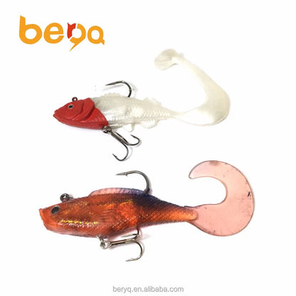 Artificial Minnow Soft Bass Lure with Big Tail Treble Tackle Hooks PVC & Rubber Hard Bait for Sinking Action River Lake Fishing