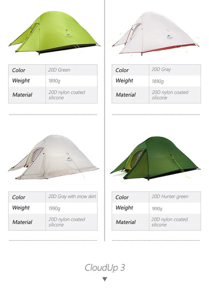 Naturehike Upgraded Cloud Up 2 Person Tent Outdoor Camping Tent Ultralight Waterproof Tent Free Standing Hiking Backpacking Tent