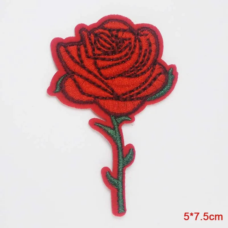 Black Flower Red Rose Embroidered Patch Iron On Patch Clothes Patch For Dress Hat Purse Clothing Woman