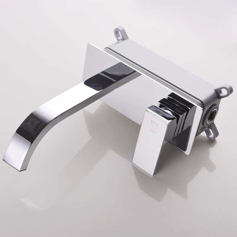 HIDEEP Wall Mounted Pure Brass Chrome Cold and Hot Water Tap Basin Faucet
