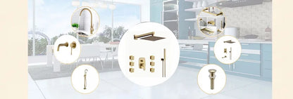 Brushed Gold Basin Water Tap Bathroom Deck Mounted 3 Holes Cross Handle Basin Faucet