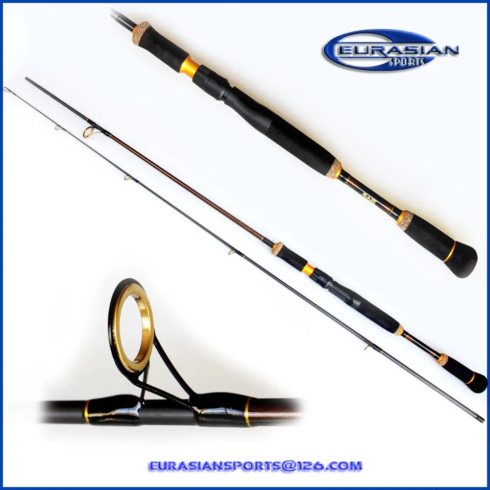 2.10m 10-30g MH Fast Action Carbon Spinning or Casting Fishing Rod Ceramics Gold Ring Guide Handle with Hard EVA+ruber Cork