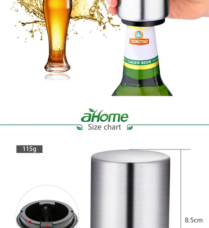 Automatic Beer Bottle Opener,Magnetic Stainless Steel Beverage Bottles Wine Openers Jar Opener Kitchen Gadgets Bar Supplies
