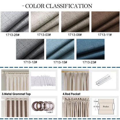 Plaid 100% Blackout Curtain For Living Room Darpe Faux Linen Curtains for Bedroom Rideaux Window Customized Cortina