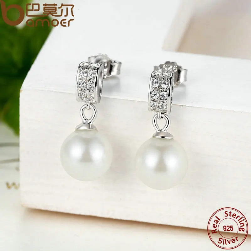 Drop Earrings Fine Jewelry Female Drop Earrings with Pearls Earrings 925 Sterling Silver Jewelry Mother's Day Gift SCE006