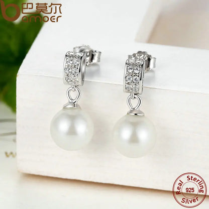 Drop Earrings Fine Jewelry Female Drop Earrings with Pearls Earrings 925 Sterling Silver Jewelry Mother's Day Gift SCE006