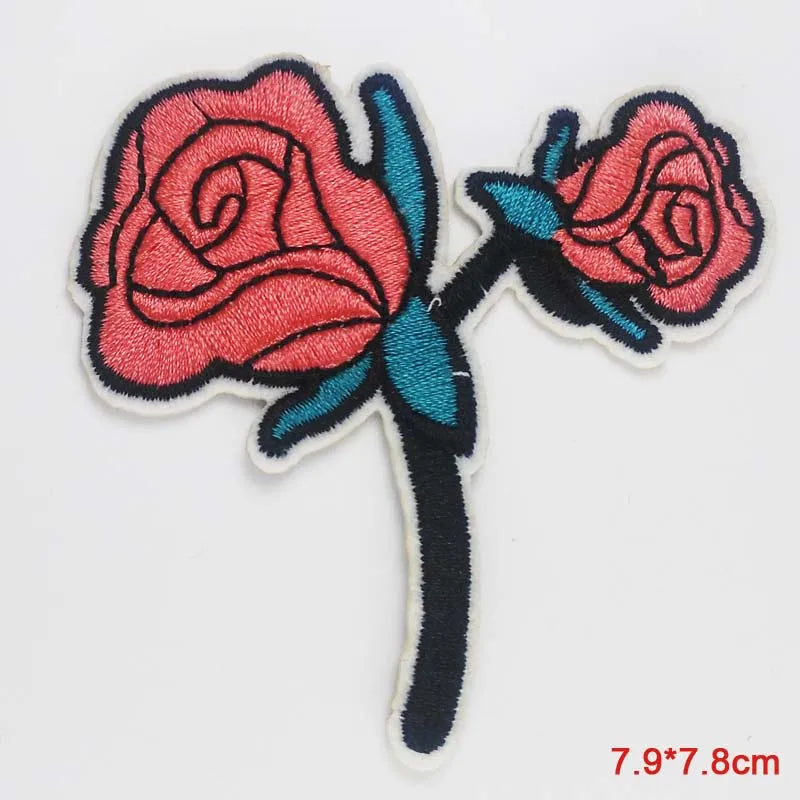 Black Flower Red Rose Embroidered Patch Iron On Patch Clothes Patch For Dress Hat Purse Clothing Woman