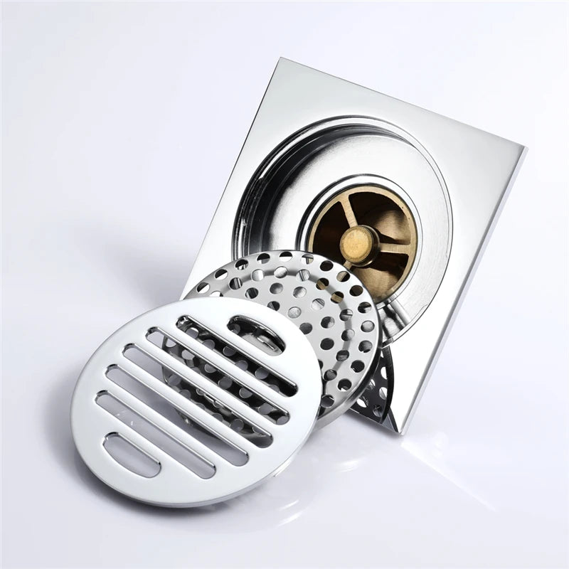 HIDEEP Modern Chrome Plated Brass 4 Inch Anti-Odor Floor Drain for Bathroom Kitchen & Hotel